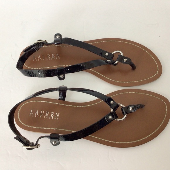Lauren Ralph Lauren Black Patent Thong Sandals, 8.5B - Picture 7 of 8